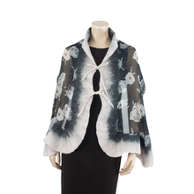 Load image into Gallery viewer, Linked white flowers black scarf #168-28