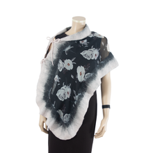 Load image into Gallery viewer, Linked white flowers black scarf #168-28