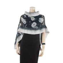 Load image into Gallery viewer, Linked white flowers black scarf #168-28