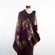 Load image into Gallery viewer, Exclusive burgundy gold flowers silk shawl #268-5