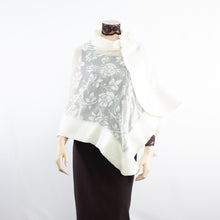 Load image into Gallery viewer, Exclusive white flowers silk shawl #268-3