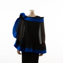 Load image into Gallery viewer, Premium black and azure blue silk shawl #248-10