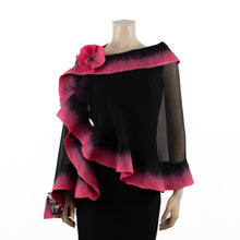 Charger l'image dans la galerie, Premium black and salmon pink silk shawl #248-19