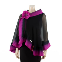 Charger l'image dans la galerie, Premium black and magenta silk shawl #248-21