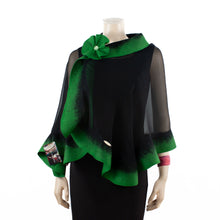Charger l'image dans la galerie, Premium black and green silk shawl #248-15
