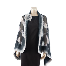 Load image into Gallery viewer, Vibrant white flowers black  shawl #228-28
