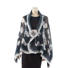 Load image into Gallery viewer, Vibrant white flowers black  shawl #228-28
