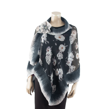 Load image into Gallery viewer, Vibrant white flowers black  shawl #228-28
