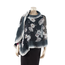 Load image into Gallery viewer, Vibrant white flowers black  shawl #228-28
