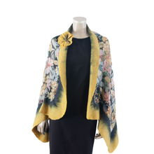 Load image into Gallery viewer, Vibrant yellow black shawl #228-29
