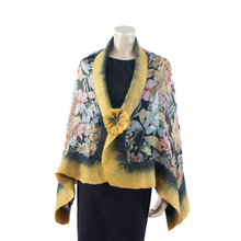 Load image into Gallery viewer, Vibrant yellow black shawl #228-29
