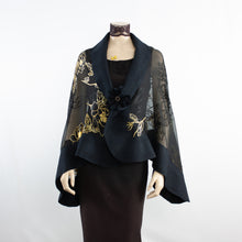 Load image into Gallery viewer, Exclusive black gold flowers silk shawl #268-1
