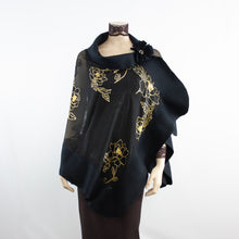 Load image into Gallery viewer, Exclusive black gold flowers silk shawl #268-1
