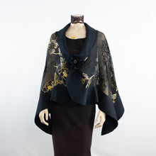 Load image into Gallery viewer, Exclusive black gold flowers silk shawl #268-1
