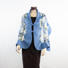 Load image into Gallery viewer, Linked white flowers on blue jeans scarf #168-4
