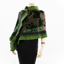 Load image into Gallery viewer, Exclusive green flowers silk shawl #268-6

