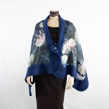 Load image into Gallery viewer, Vibrant white flowers blue shawl #228-49
