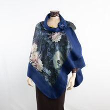 Load image into Gallery viewer, Vibrant white flowers blue shawl #228-49
