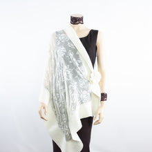 Load image into Gallery viewer, Exclusive white flowers silk shawl #268-3
