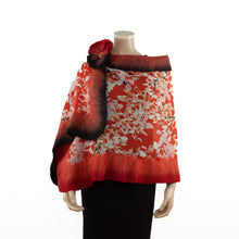 Load image into Gallery viewer, Vibrant red flowers shawl #228-14
