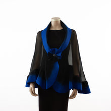 Load image into Gallery viewer, Premium black and azure blue silk shawl #248-10
