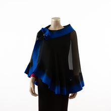 Load image into Gallery viewer, Premium black and azure blue silk shawl #248-10
