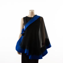Load image into Gallery viewer, Premium black and azure blue silk shawl #248-10
