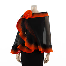 Load image into Gallery viewer, Premium black and orange silk shawl #248-16
