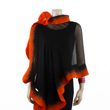 Load image into Gallery viewer, Premium black and orange silk shawl #248-16
