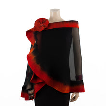 Load image into Gallery viewer, Premium black and scarlet silk shawl #248-17
