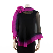 Charger l'image dans la galerie, Premium black and magenta silk shawl #248-21
